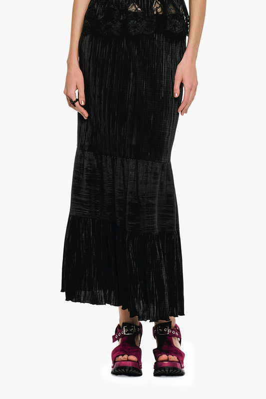 Anna Sui Plissé Tiered Maxi Skirt - Black