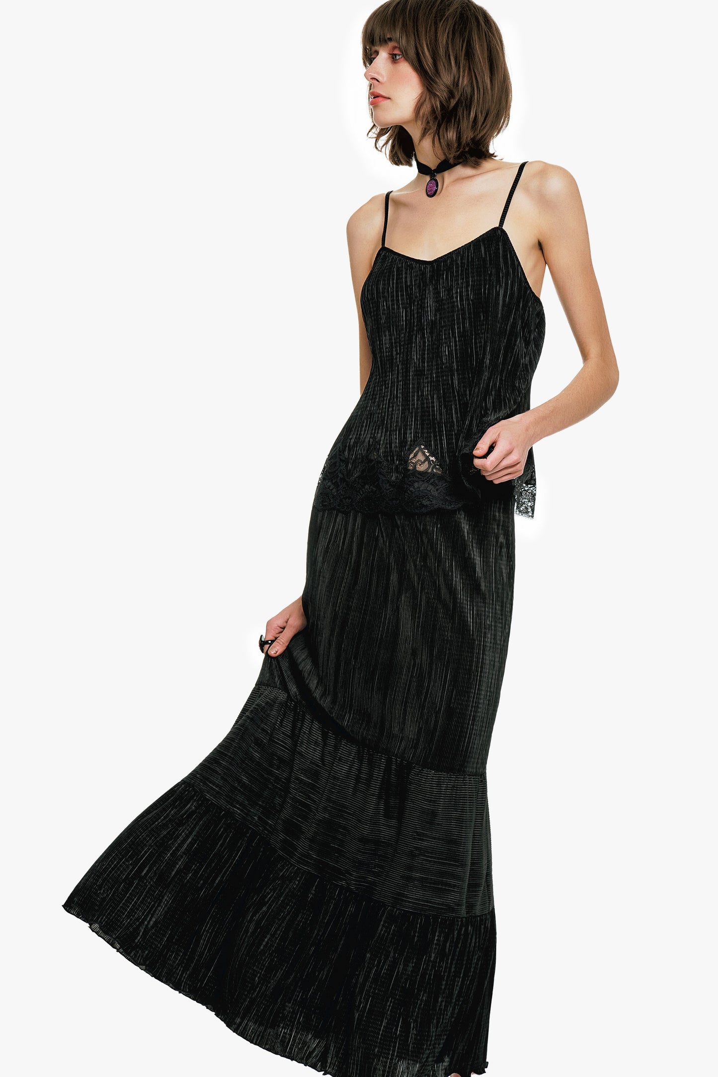 Anna Sui Plissé Tiered Maxi Skirt - Black