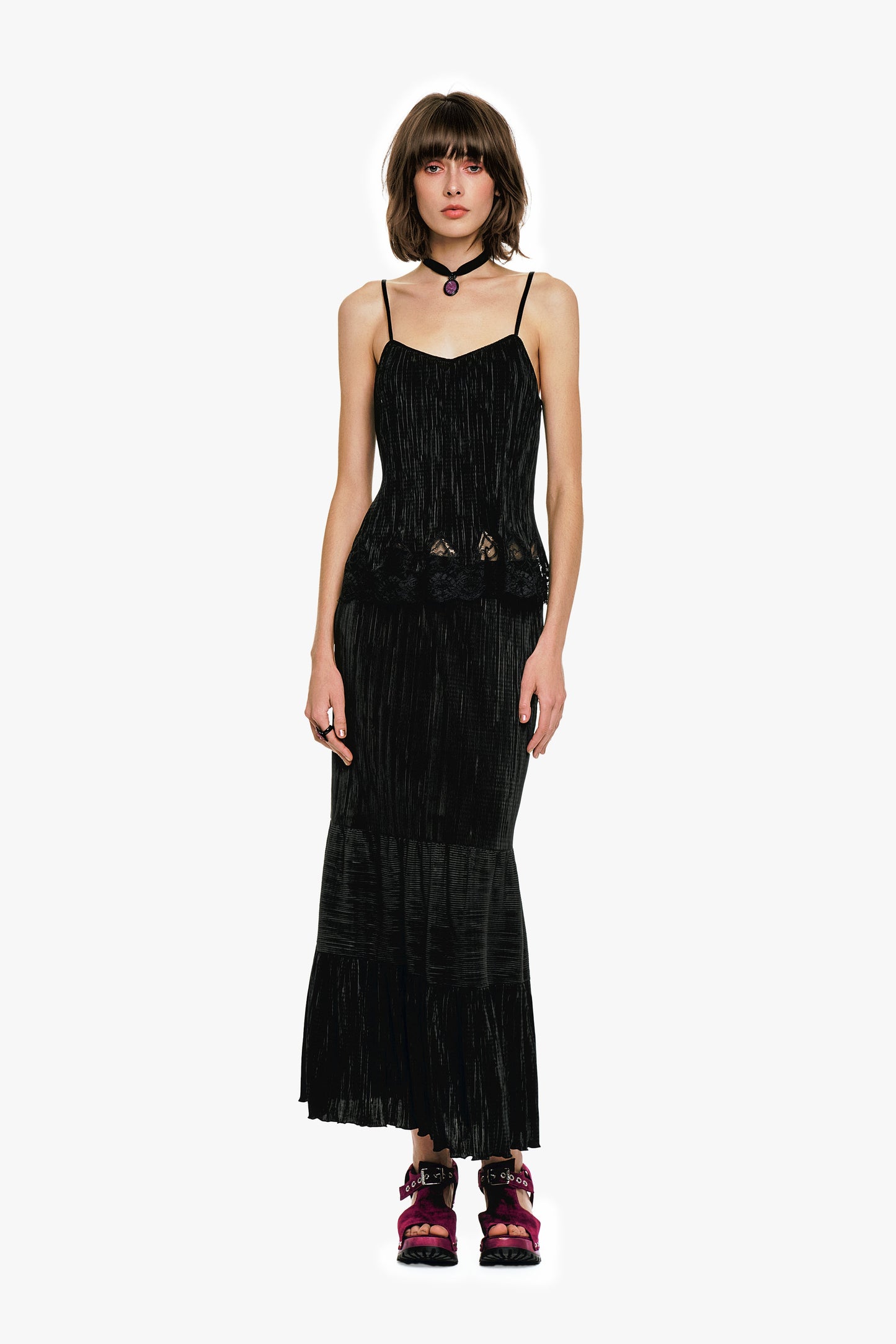 Anna Sui Plissé Tiered Maxi Skirt - Black
