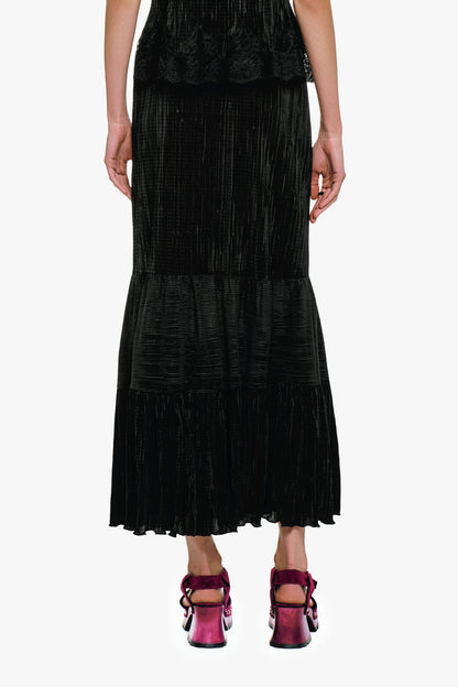 Anna Sui Plissé Tiered Maxi Skirt - Black