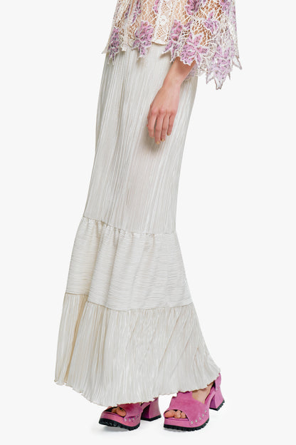 Anna Sui Plissé Tiered Maxi Skirt - Cream