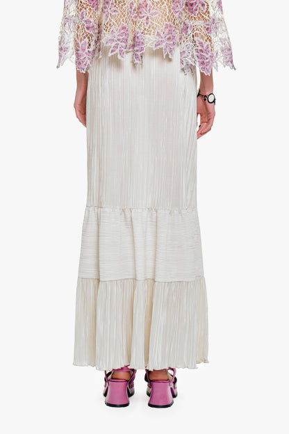 Anna Sui Plissé Tiered Maxi Skirt - Cream