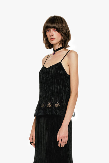 Anna Sui Plissé Lace Trimmed Cami Top