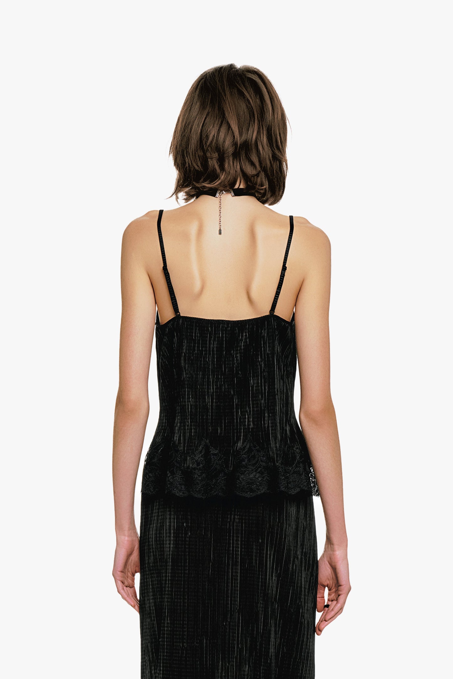 Anna Sui Plissé Lace Trimmed Cami Top