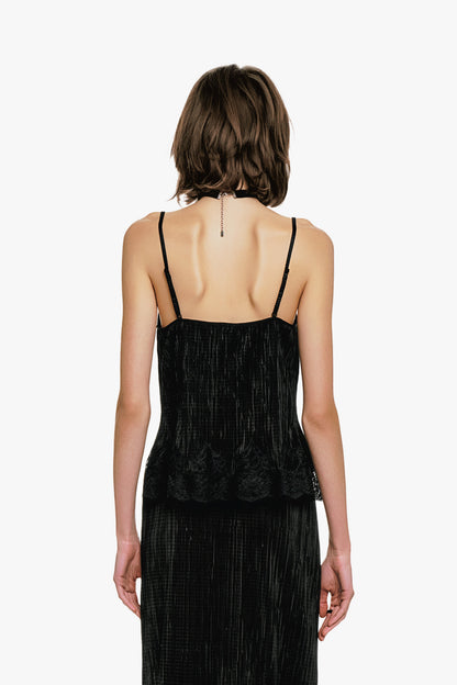 Anna Sui Plissé Lace Trimmed Cami Top