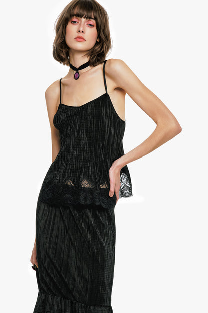 Anna Sui Plissé Lace Trimmed Cami Top