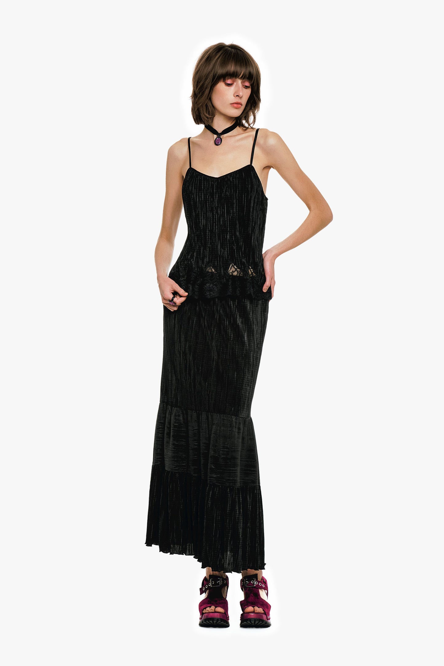 Anna Sui Plissé Lace Trimmed Cami Top