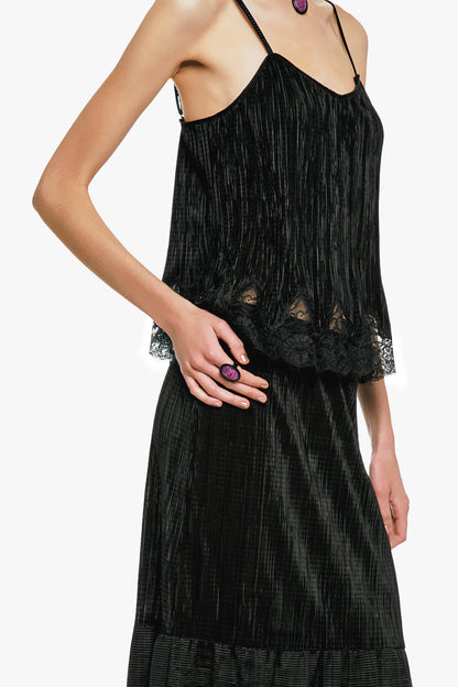 Anna Sui Plissé Lace Trimmed Cami Top