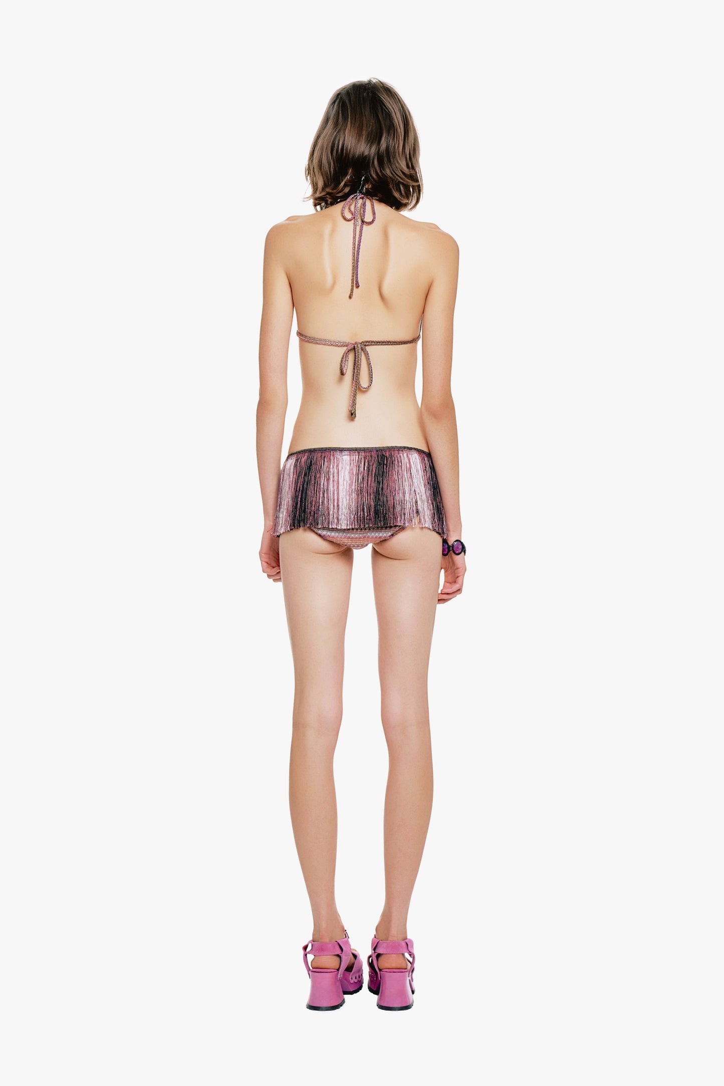 Anna Sui Wavy Chevron Knit Fringe Stripe Bikini Set