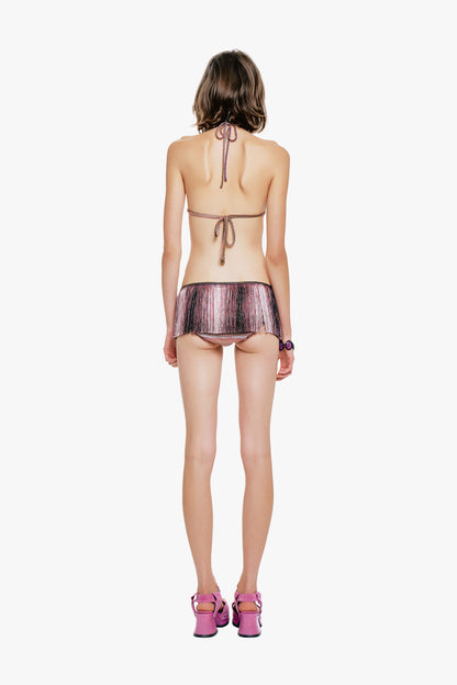 Anna Sui Wavy Chevron Knit Fringe Stripe Bikini Set