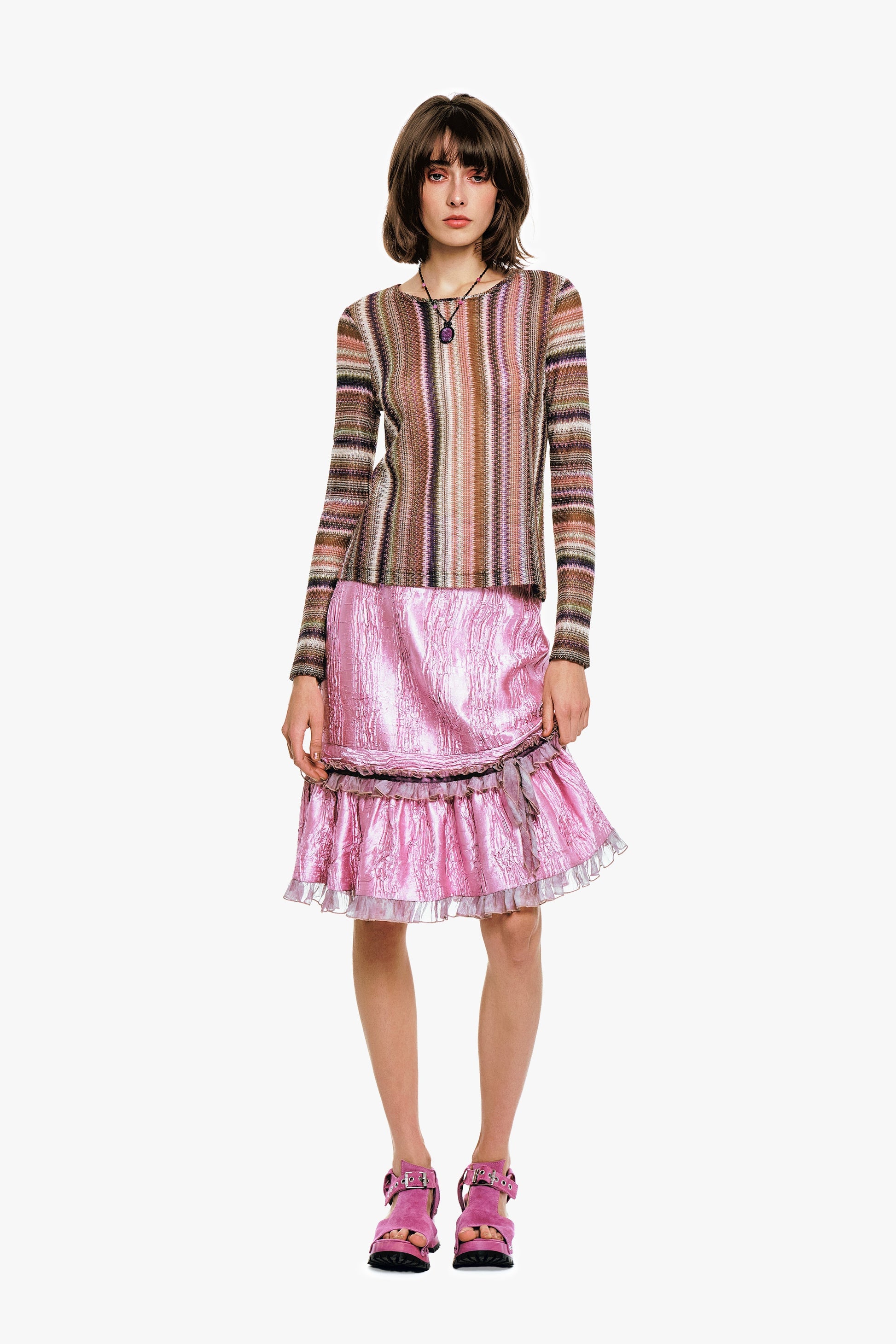 Anna Sui Wavy Chevron Knit Long Sleeve Stripe Top