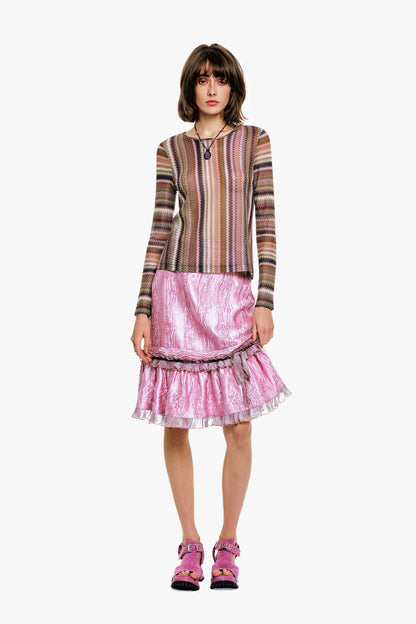 Anna Sui Wavy Chevron Knit Long Sleeve Stripe Top