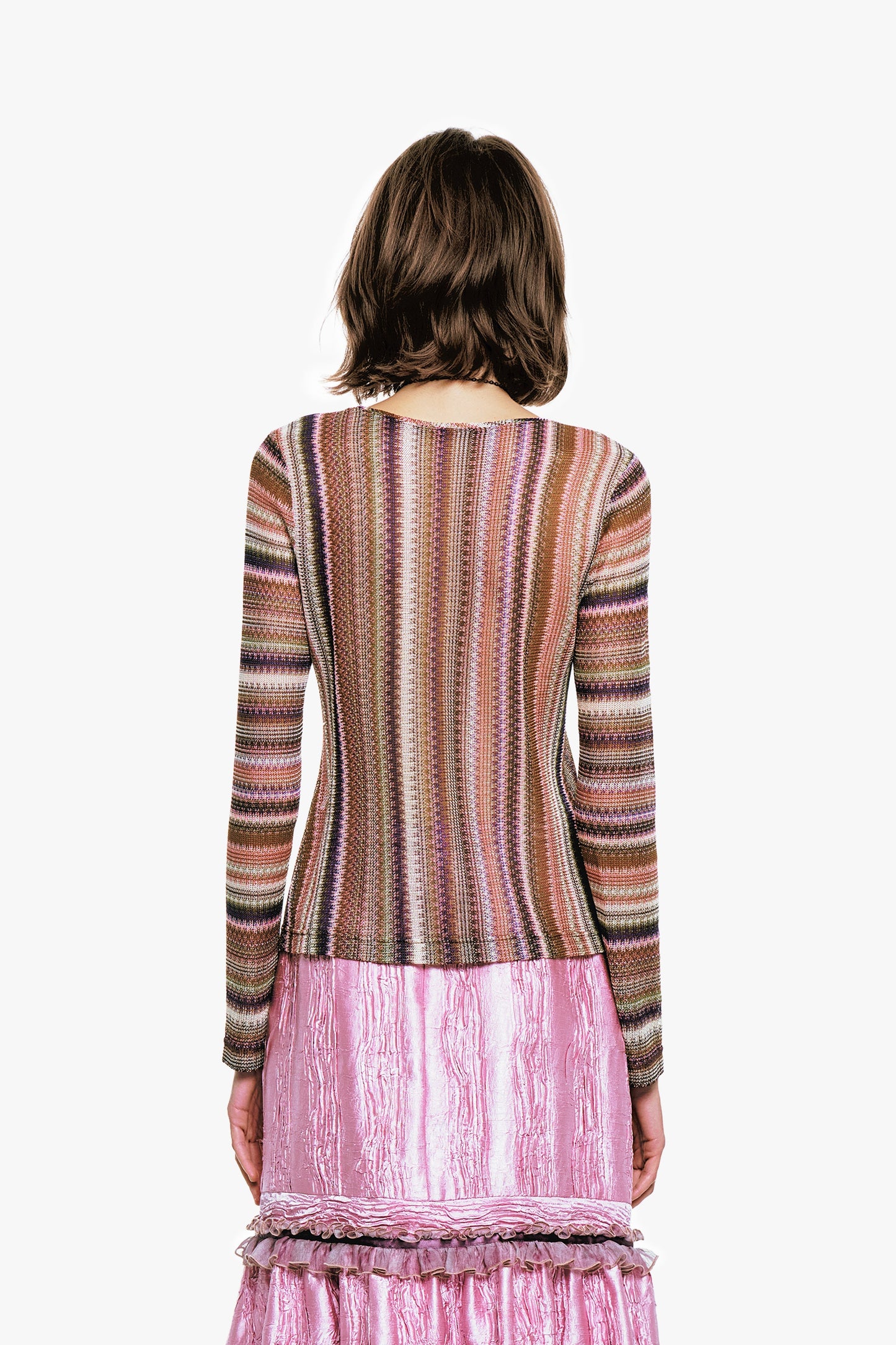Anna Sui Wavy Chevron Knit Long Sleeve Stripe Top