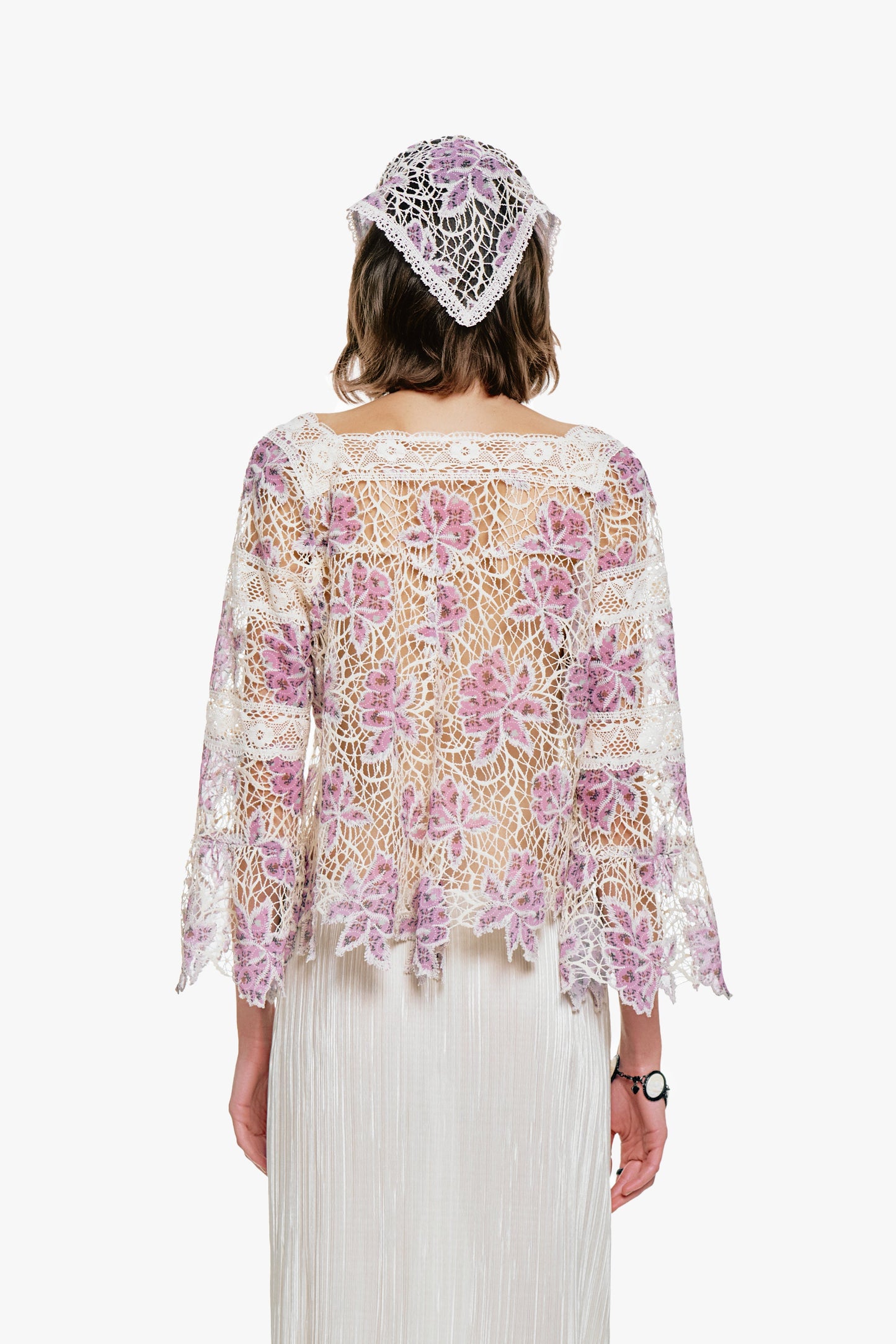 Anna Sui Medallion Floral Lace Tie Blouse
