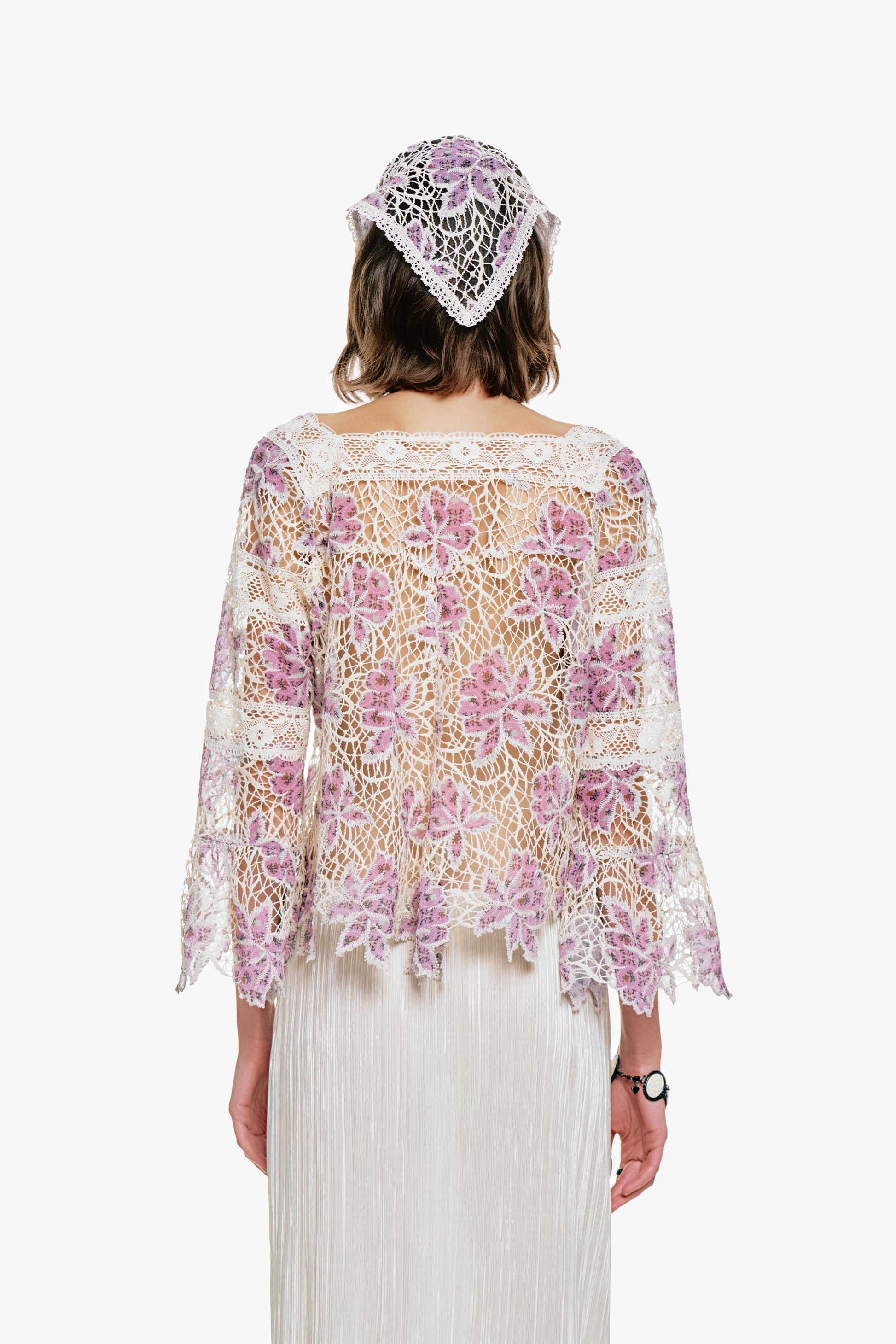 Anna Sui Medallion Floral Lace Tie Blouse