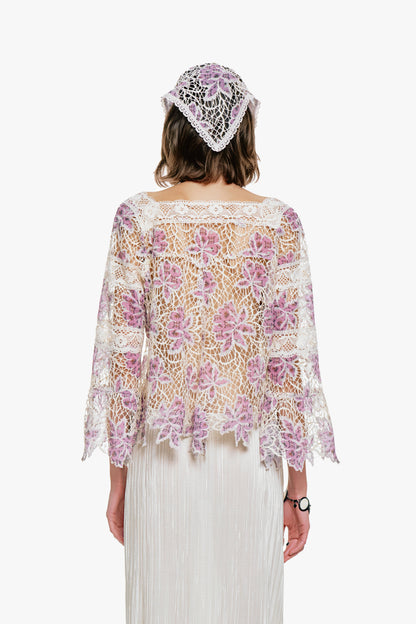 Anna Sui Medallion Floral Lace Tie Blouse