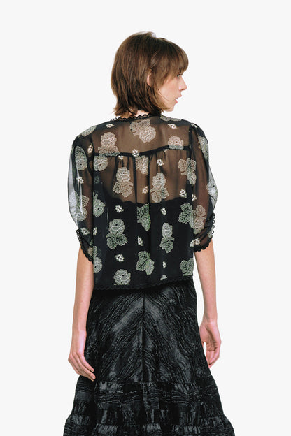 Anna Sui Lily and Roses Chiffon Combo Embroidered Bed Jacket
