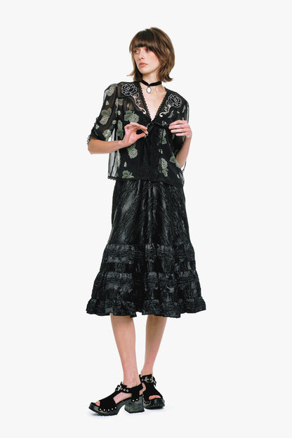 Anna Sui Lily and Roses Chiffon Combo Embroidered Bed Jacket