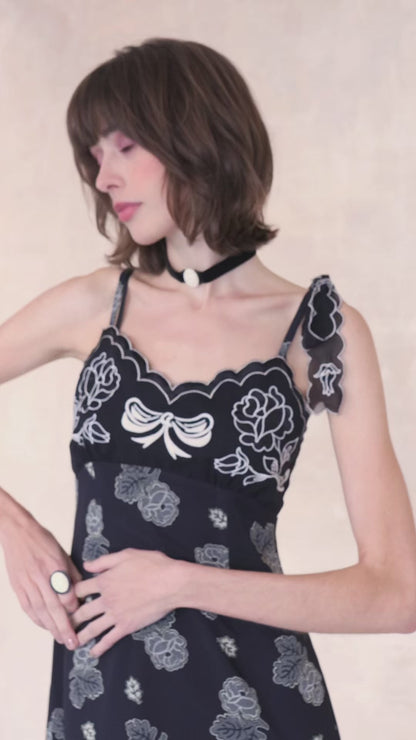 Anna Sui Sketch Roses Chiffon Embroidery Slip Dress