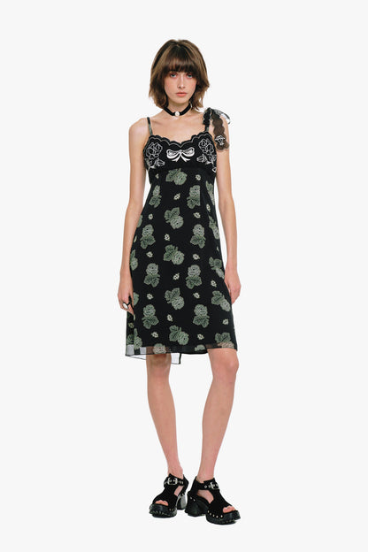 Anna Sui Sketch Roses Chiffon Embroidery Slip Dress