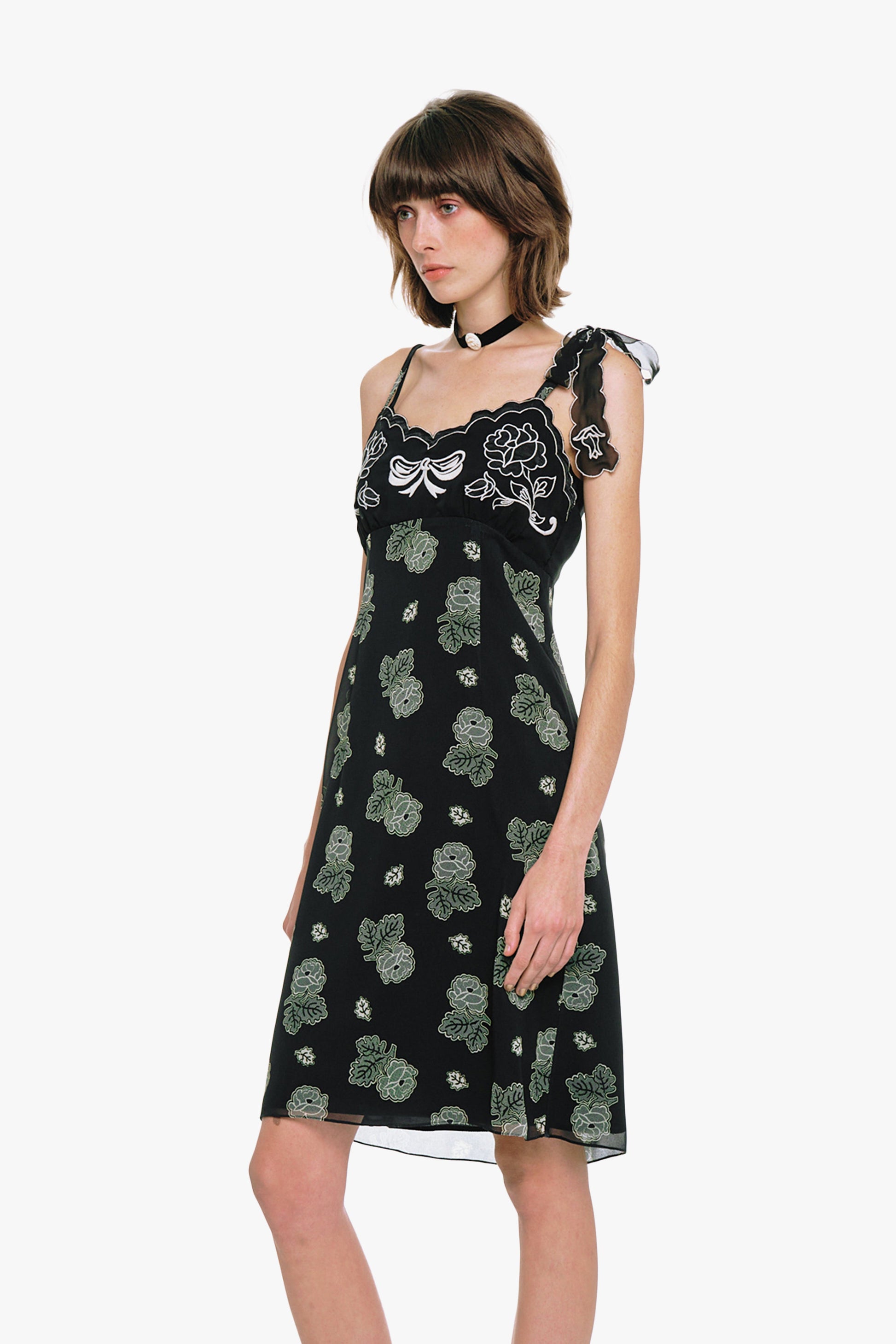 Anna Sui Sketch Roses Chiffon Embroidery Slip Dress