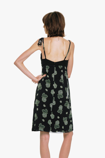 Anna Sui Sketch Roses Chiffon Embroidery Slip Dress