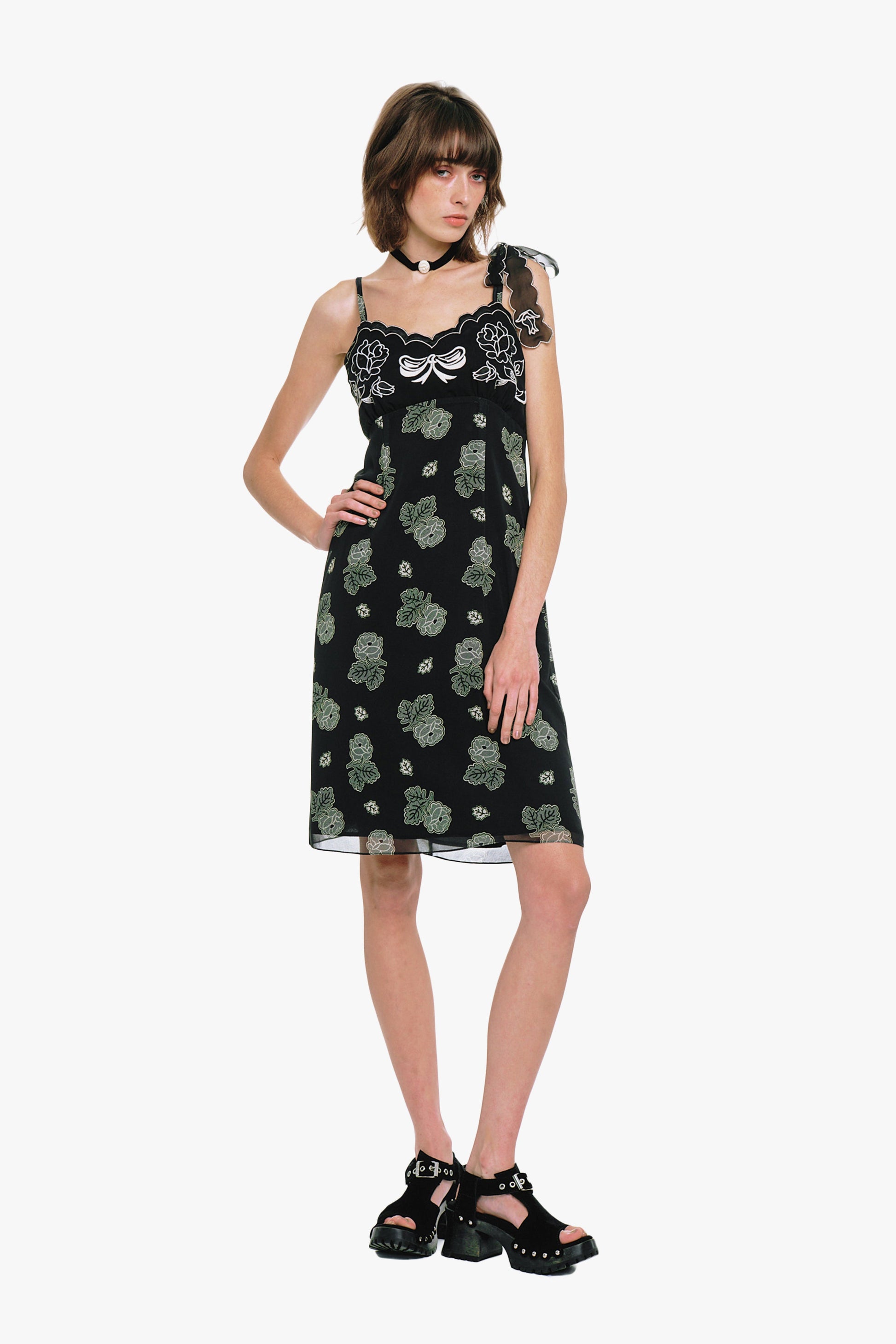 Anna Sui Sketch Roses Chiffon Embroidery Slip Dress