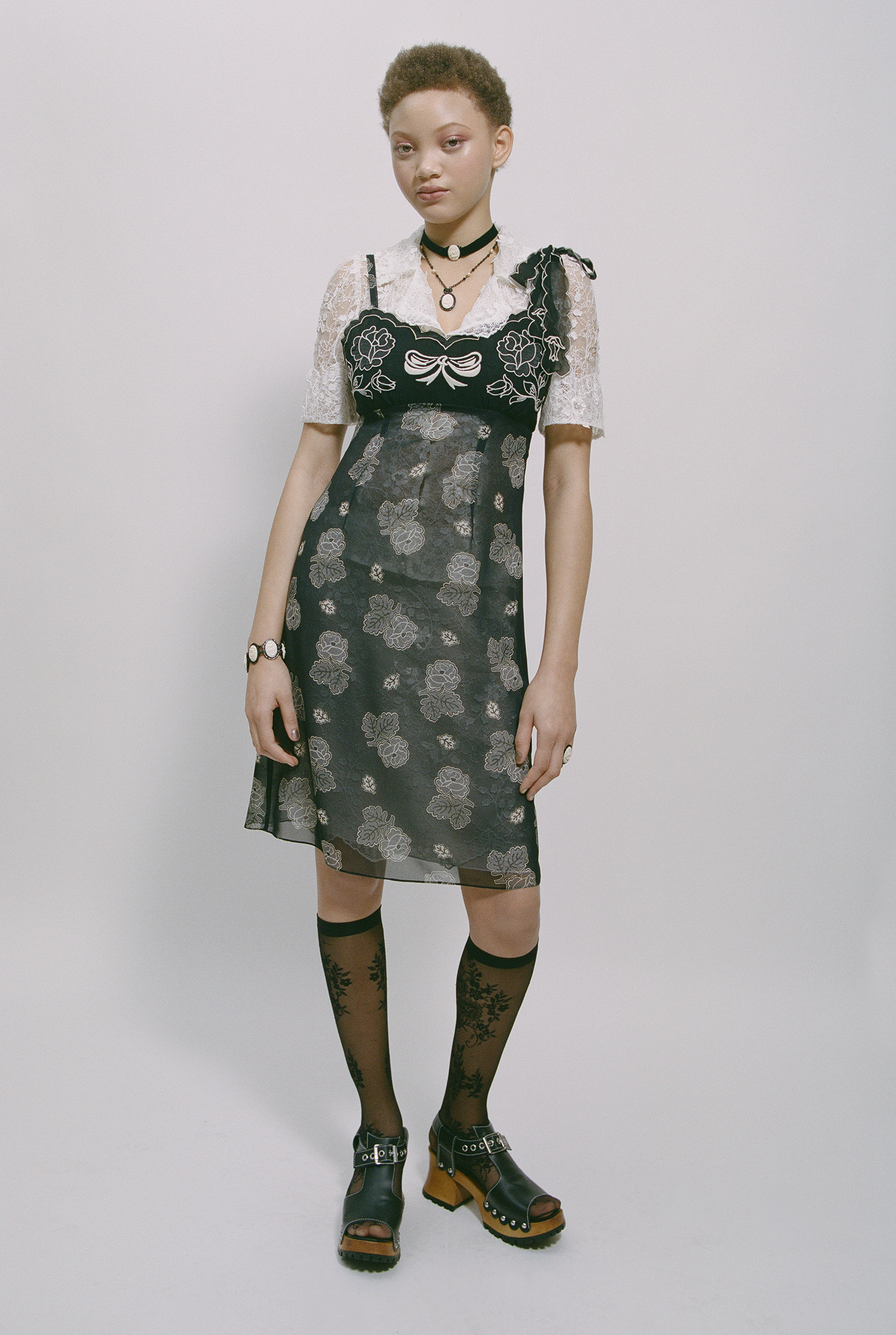 Anna Sui Sketch Roses Chiffon Embroidery Slip Dress