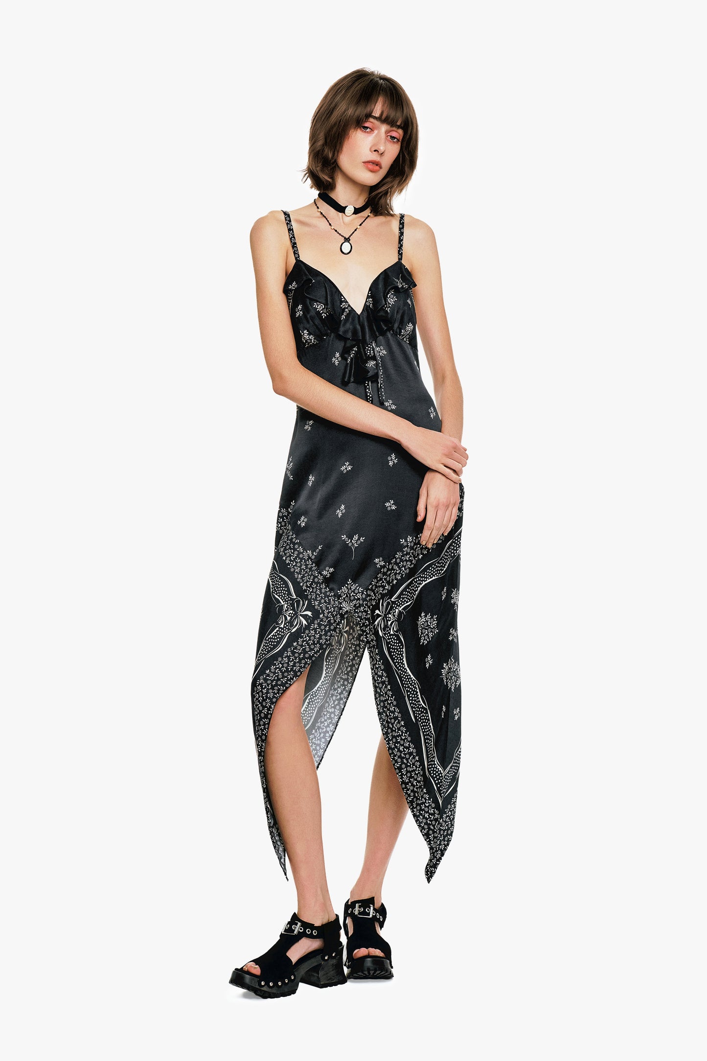 Anna Sui Ribbon Handkerchief Satin Print Dress