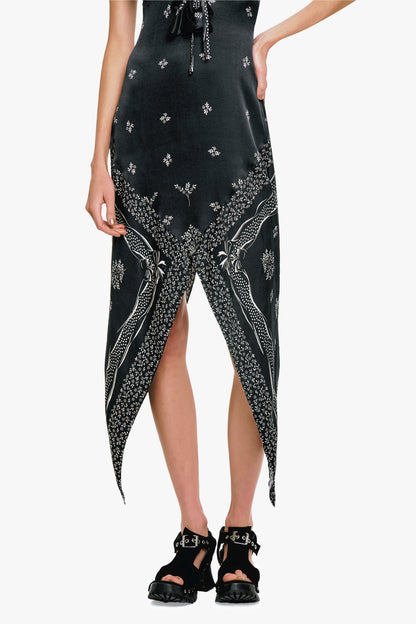 Anna Sui Ribbon Handkerchief Satin Print Dress