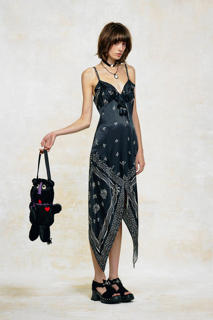 Anna Sui Ribbon Handkerchief Satin Print Dress