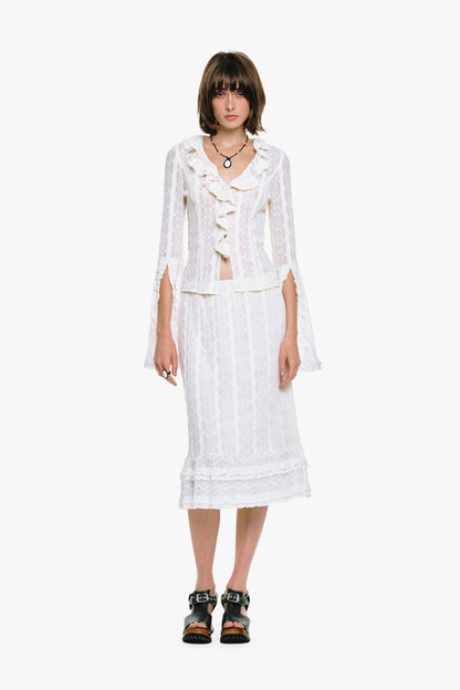 Anna Sui Floral Ruffle Stretch Lace Skirt