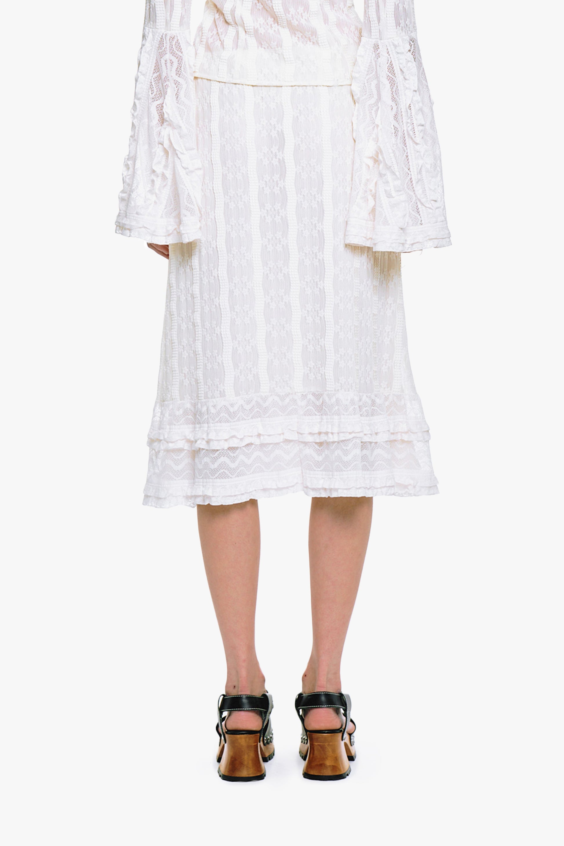 Anna Sui Floral Ruffle Stretch Lace Skirt