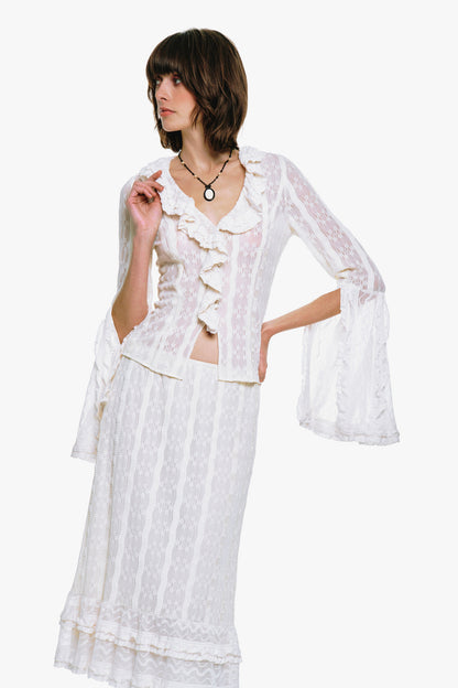 Anna Sui Floral Ruffle Stretch Lace Skirt
