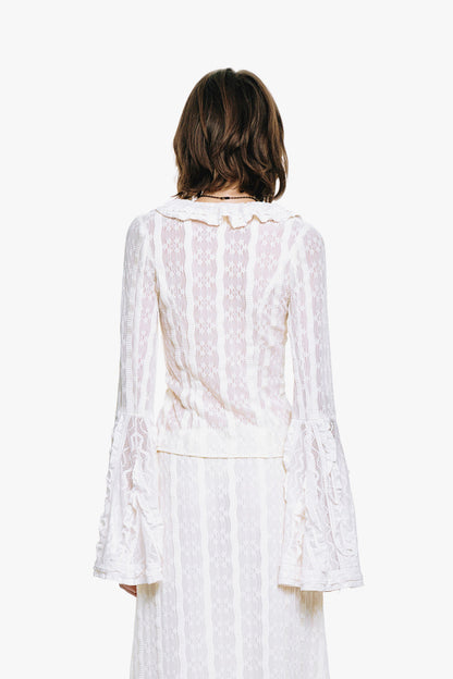 Anna Sui Floral Ruffle Stretch Lace Blouse