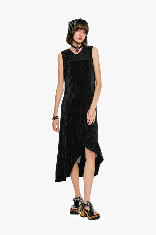 Anna Sui Plissé Hi-Low Dress
