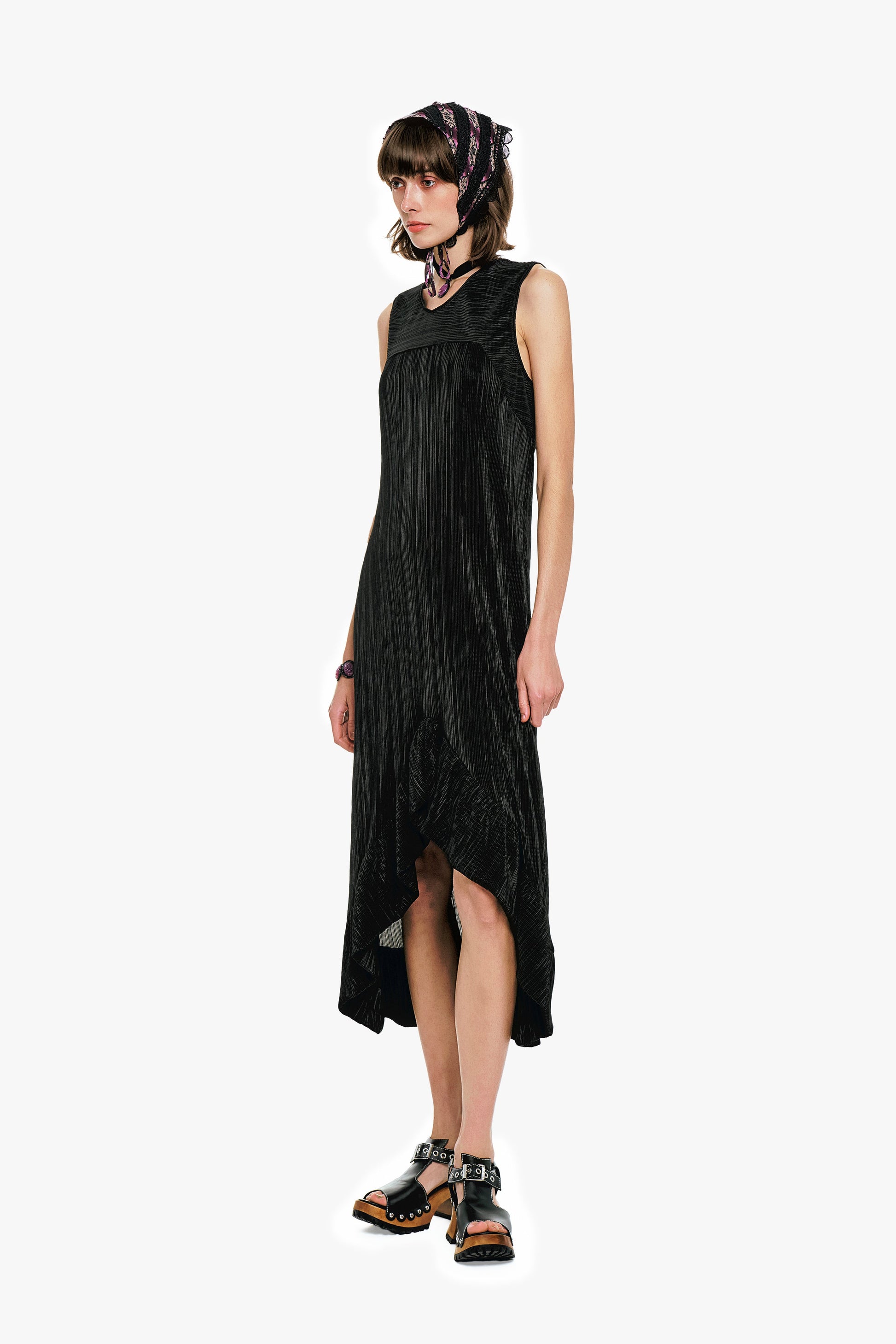 Anna Sui Plissé Hi-Low Dress