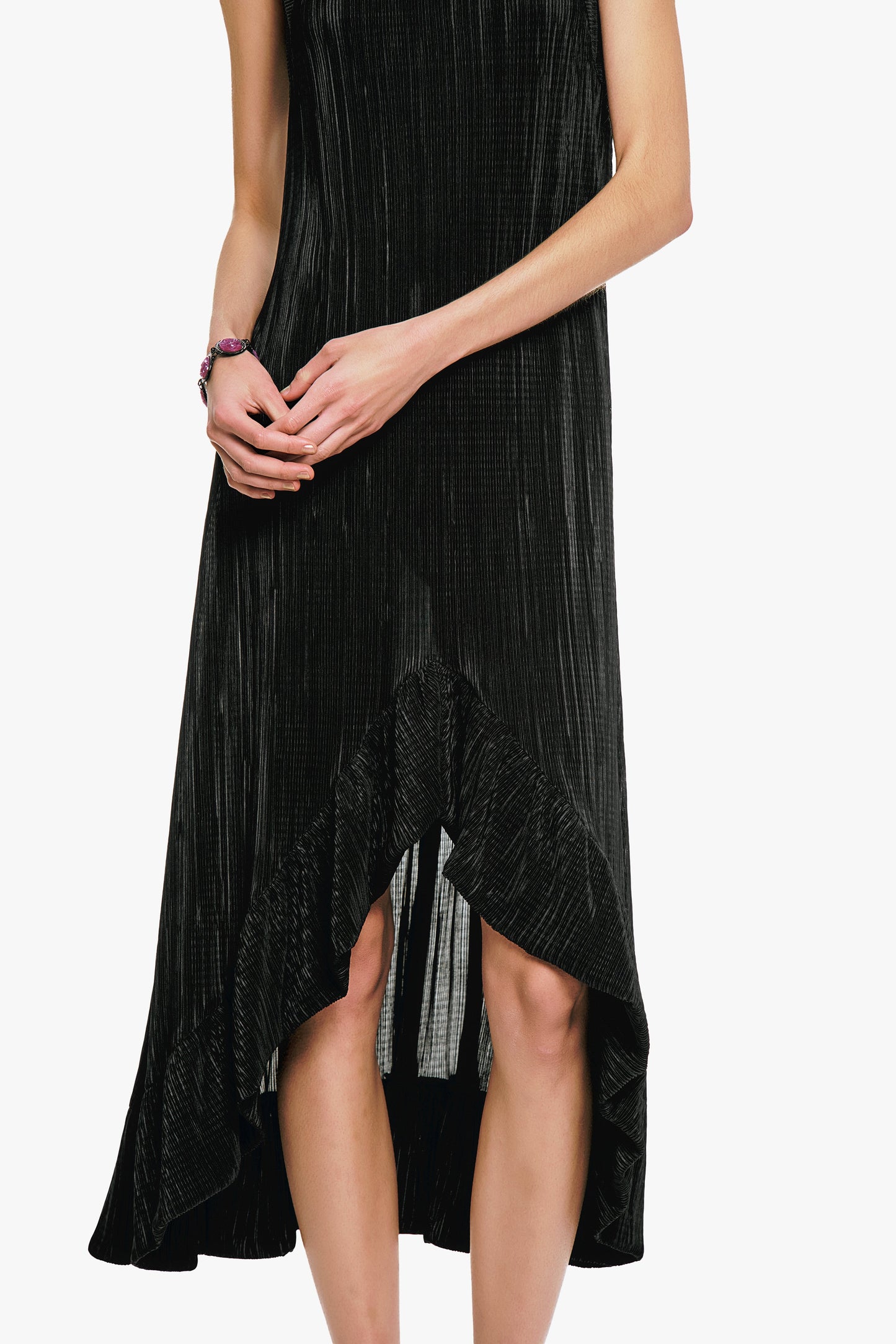 Anna Sui Plissé Hi-Low Dress