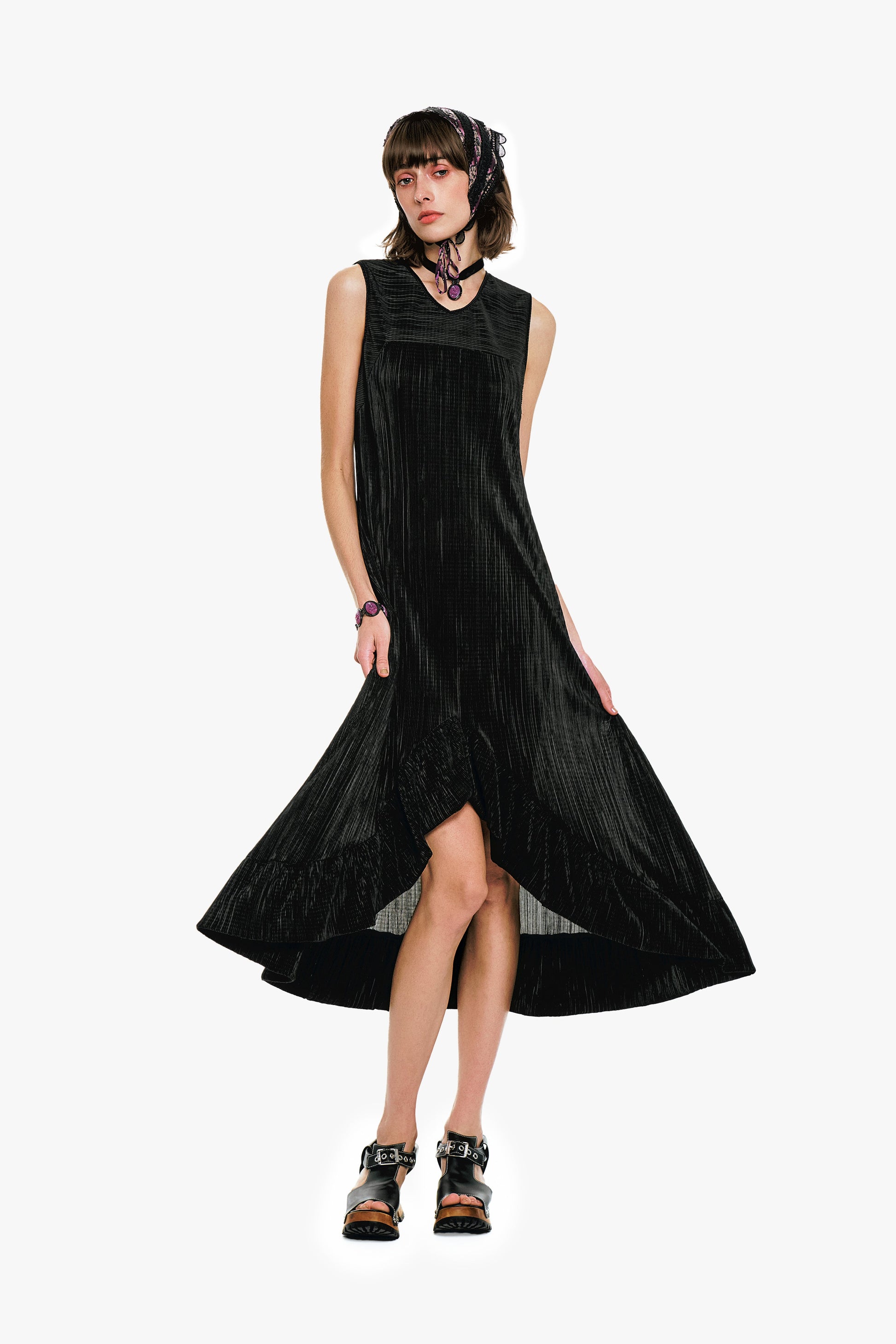 Anna Sui Plissé Hi-Low Dress