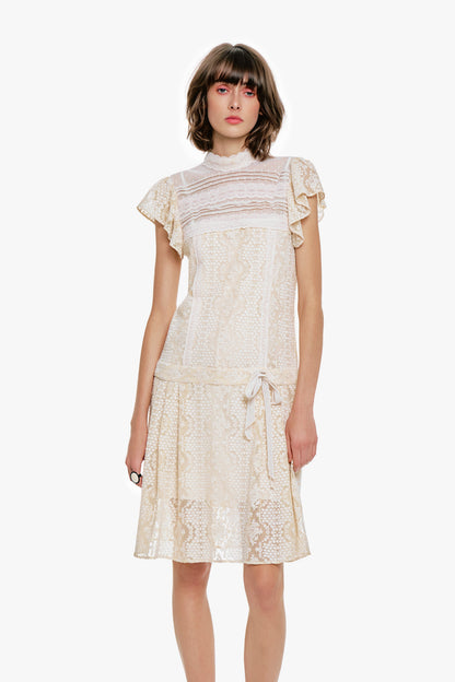 Anna Sui Victorian Lace Combo Drop Waist Dress