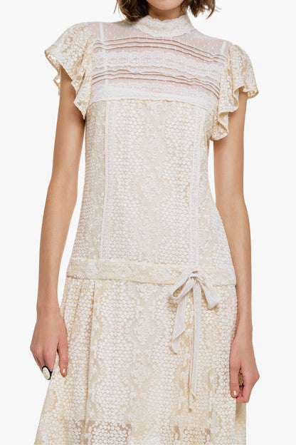 Anna Sui Victorian Lace Combo Drop Waist Dress