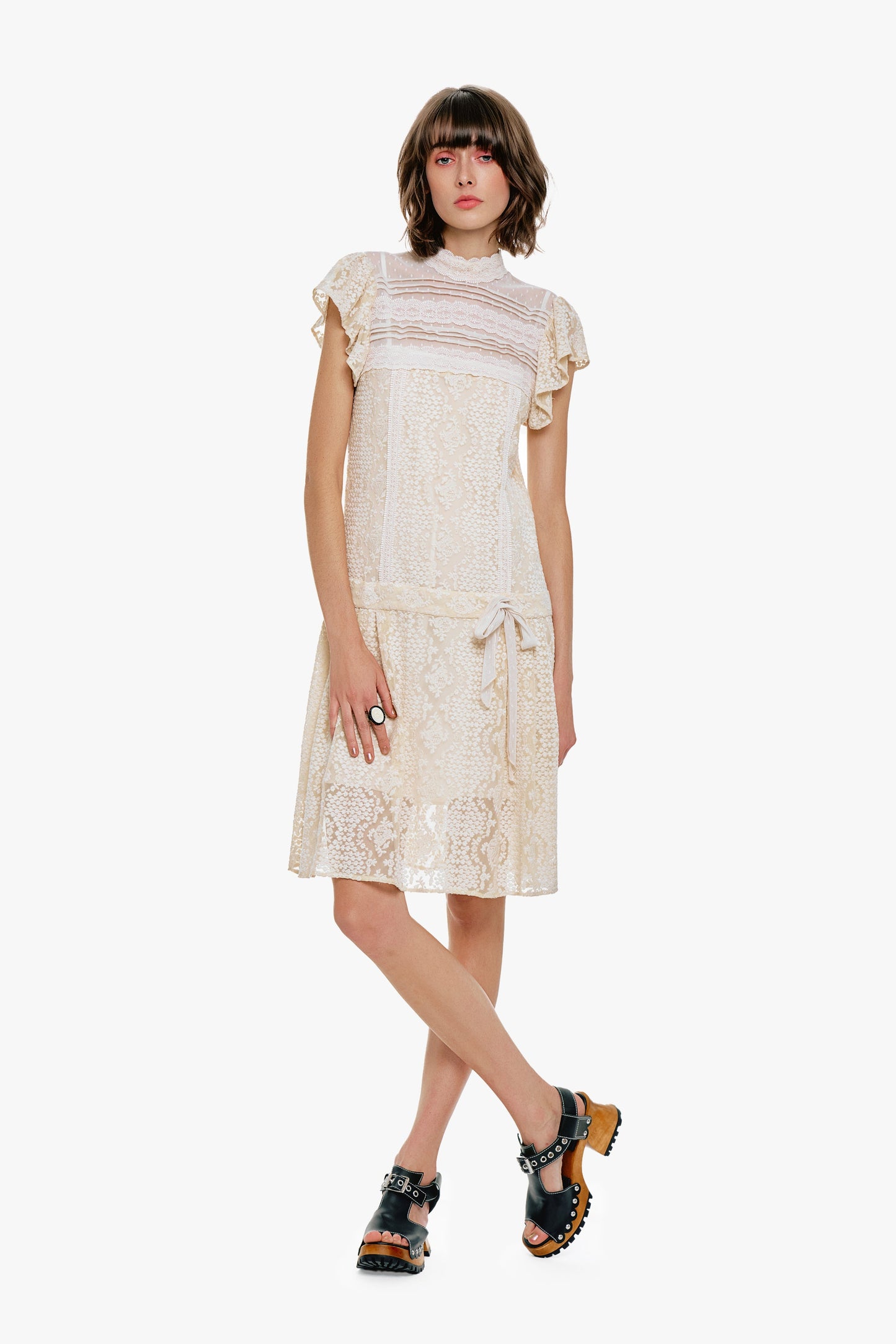 Anna Sui Victorian Lace Combo Drop Waist Dress