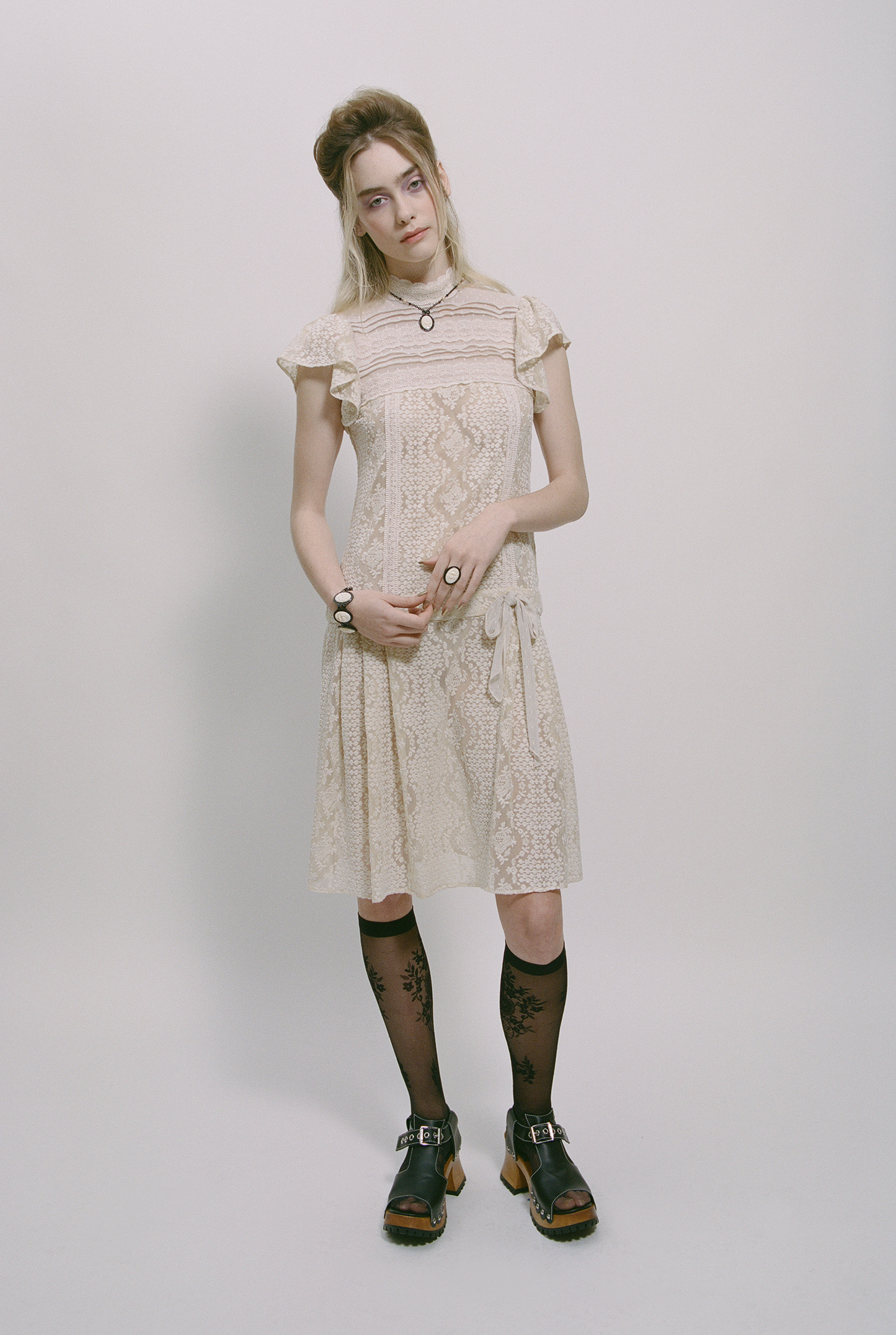 Anna Sui Victorian Lace Combo Drop Waist Dress