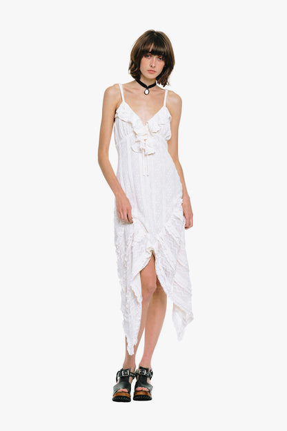 Anna Sui Floral Ruffle Stretch Lace Handkerchief Dress
