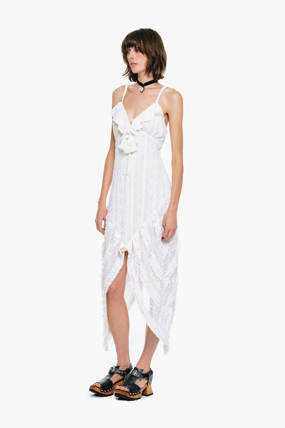 Anna Sui Floral Ruffle Stretch Lace Handkerchief Dress