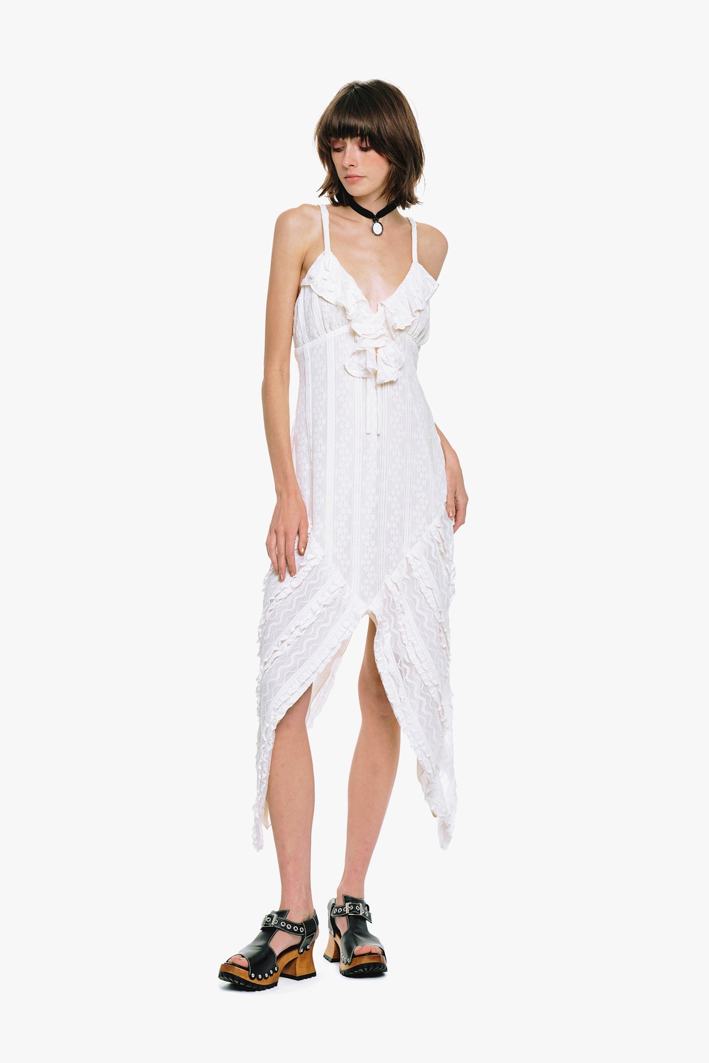 Anna Sui Floral Ruffle Stretch Lace Handkerchief Dress