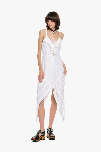 Anna Sui Floral Ruffle Stretch Lace Handkerchief Dress