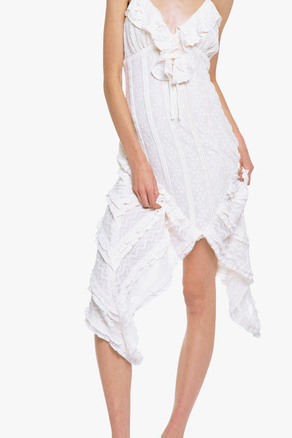 Anna Sui Floral Ruffle Stretch Lace Handkerchief Dress