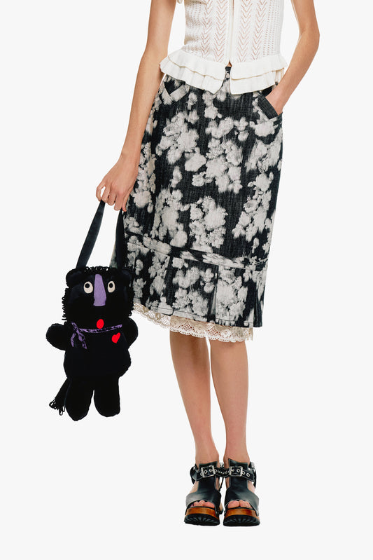 Anna Sui Rose Illusion Denim Lace Trimmed Skirt