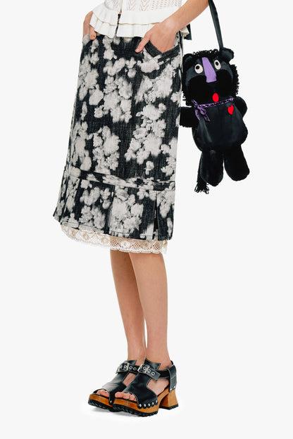 Anna Sui Rose Illusion Denim Lace Trimmed Skirt